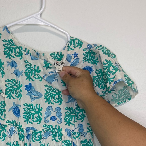 Mini Boden White Dress with Green and Blue Floral Pattern - Picture 2 of 3